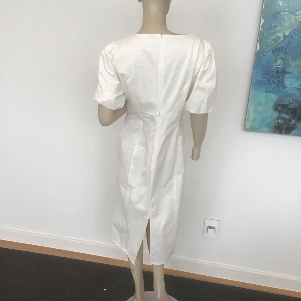 J Crew Collection Ivory Cream Cutout‎ Puff Sleeve Cotton Twill Midi Dress 10
